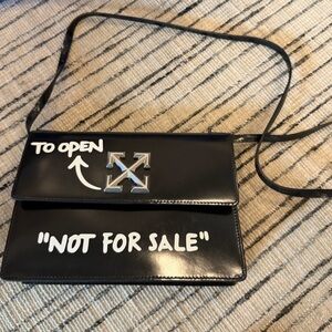 Off-White Black Leather 'TO OPEN' Arrow Flap Crossbody